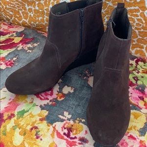 Clarks brown suede bootie 11W with stacked heel